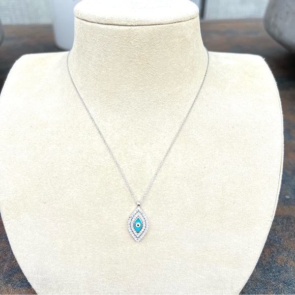 EVIL EYE Dainty 925 Sterling Silver Crystal Rhinestone w Enamel Necklace Sz 17" - Picture 7 of 8